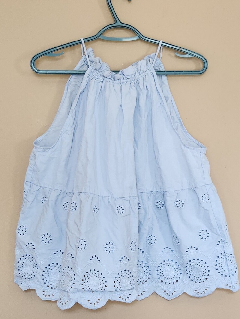 Joe Fresh Women's Blue Halter Top Eyelet Embroidery & Scallop Hem Sz X-Large